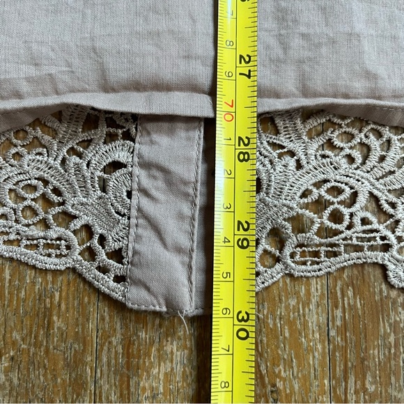 Alyssa W Collection Cotton Boho Button Up Smocked Tunic Lace Details Tan - Picture 12 of 12